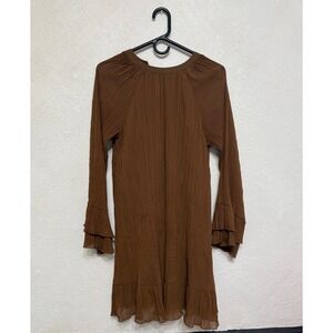 Brown Hippie Ruffled Short Dress Women's Small Flowy Cowgirl Versatile Long Slv